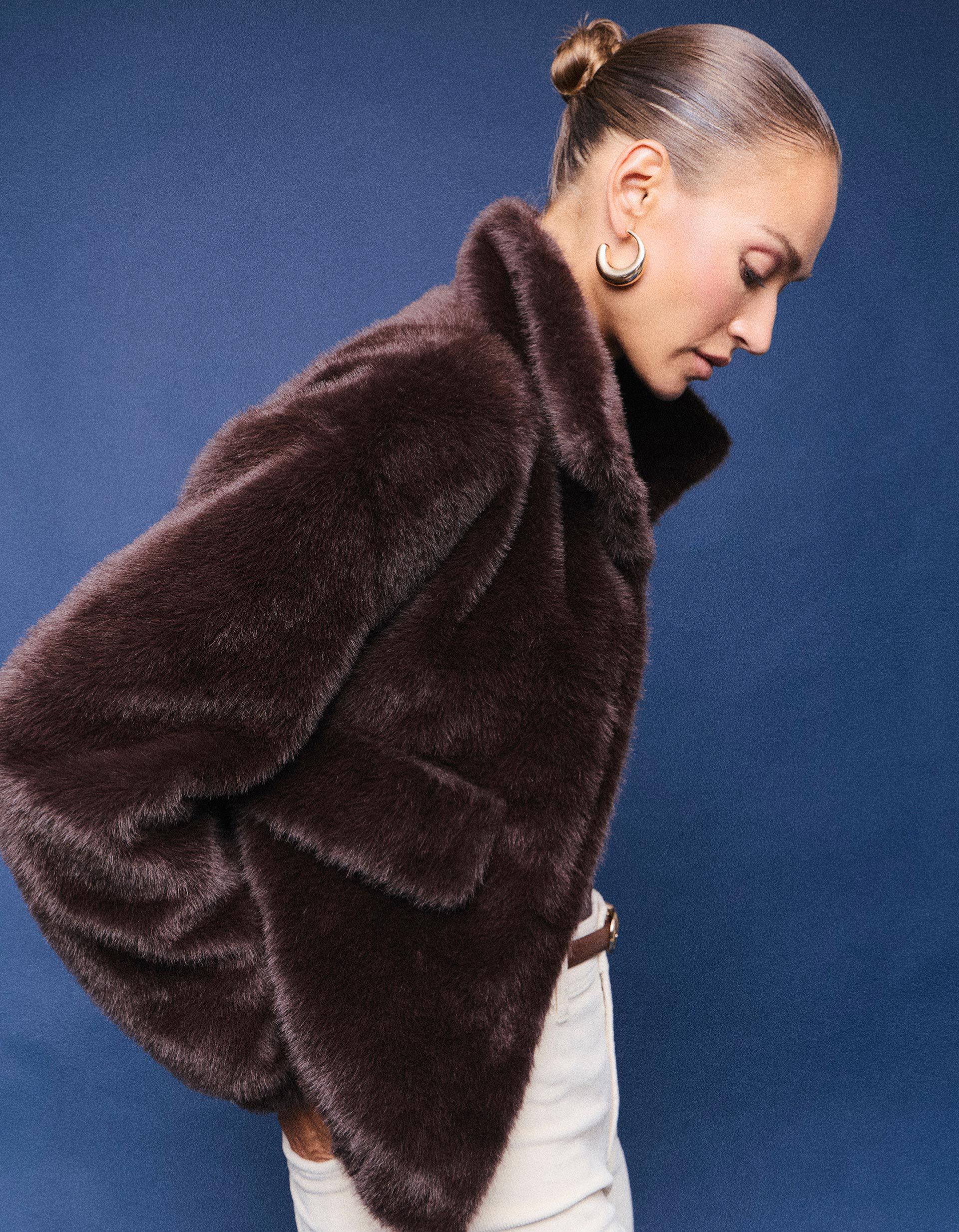 Comprar Online Casaco Bomber Efeito Pelo, Mulher, Castanho