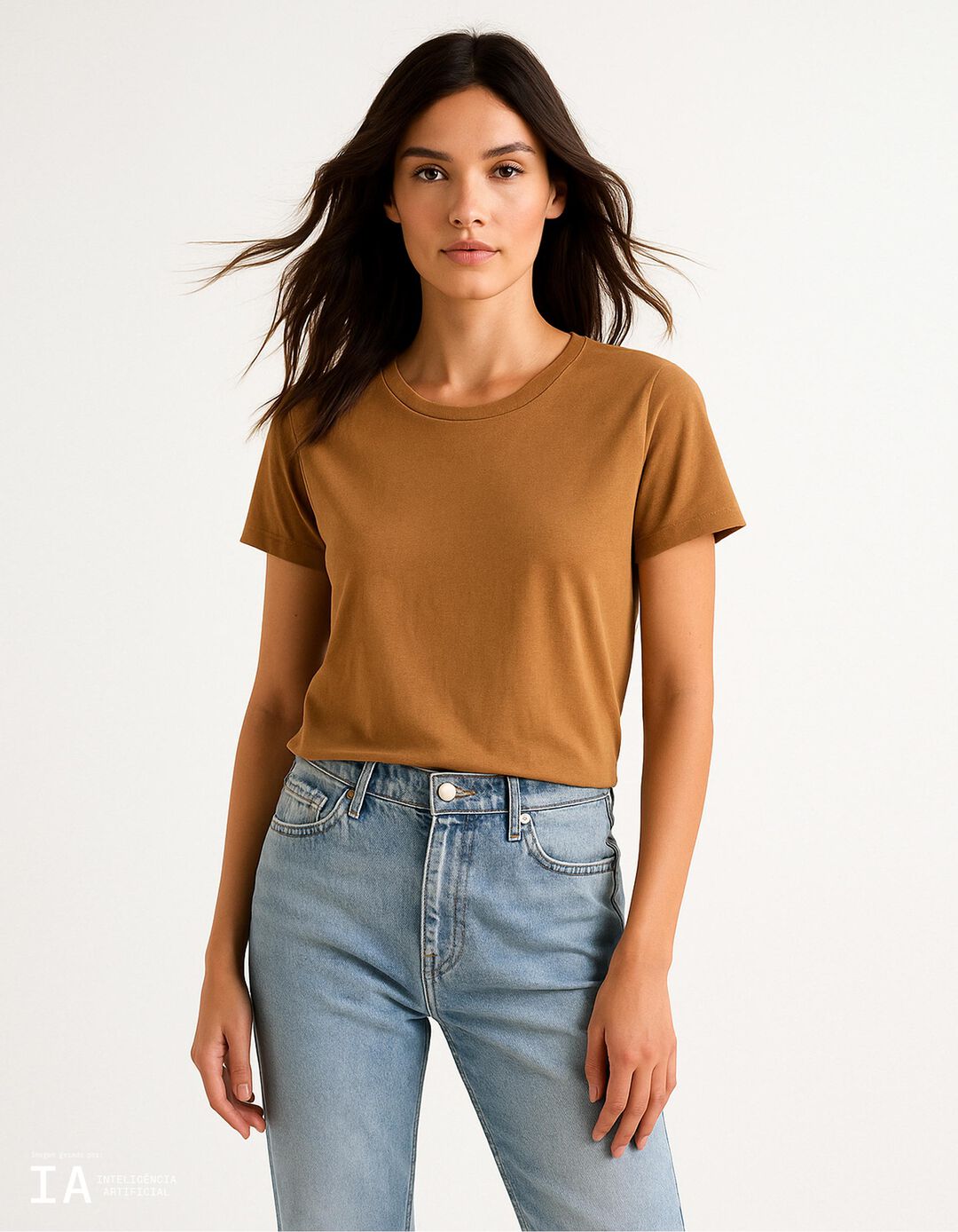 T-shirt, Mulher, Castanho Claro