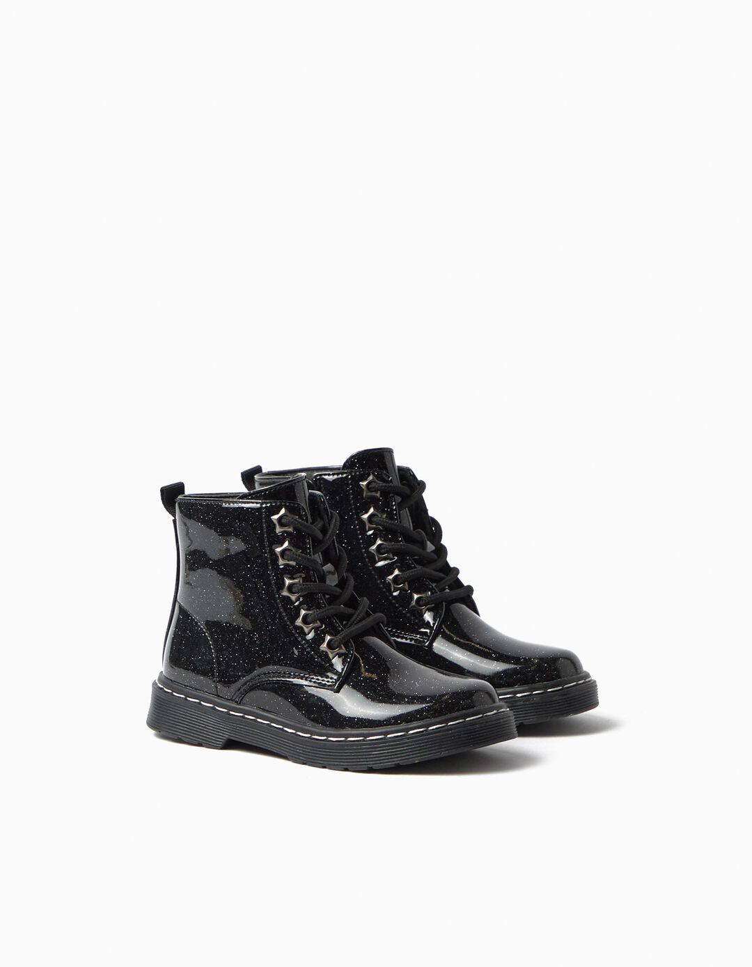 Botas Militares Brilhantes, Menina, Preto