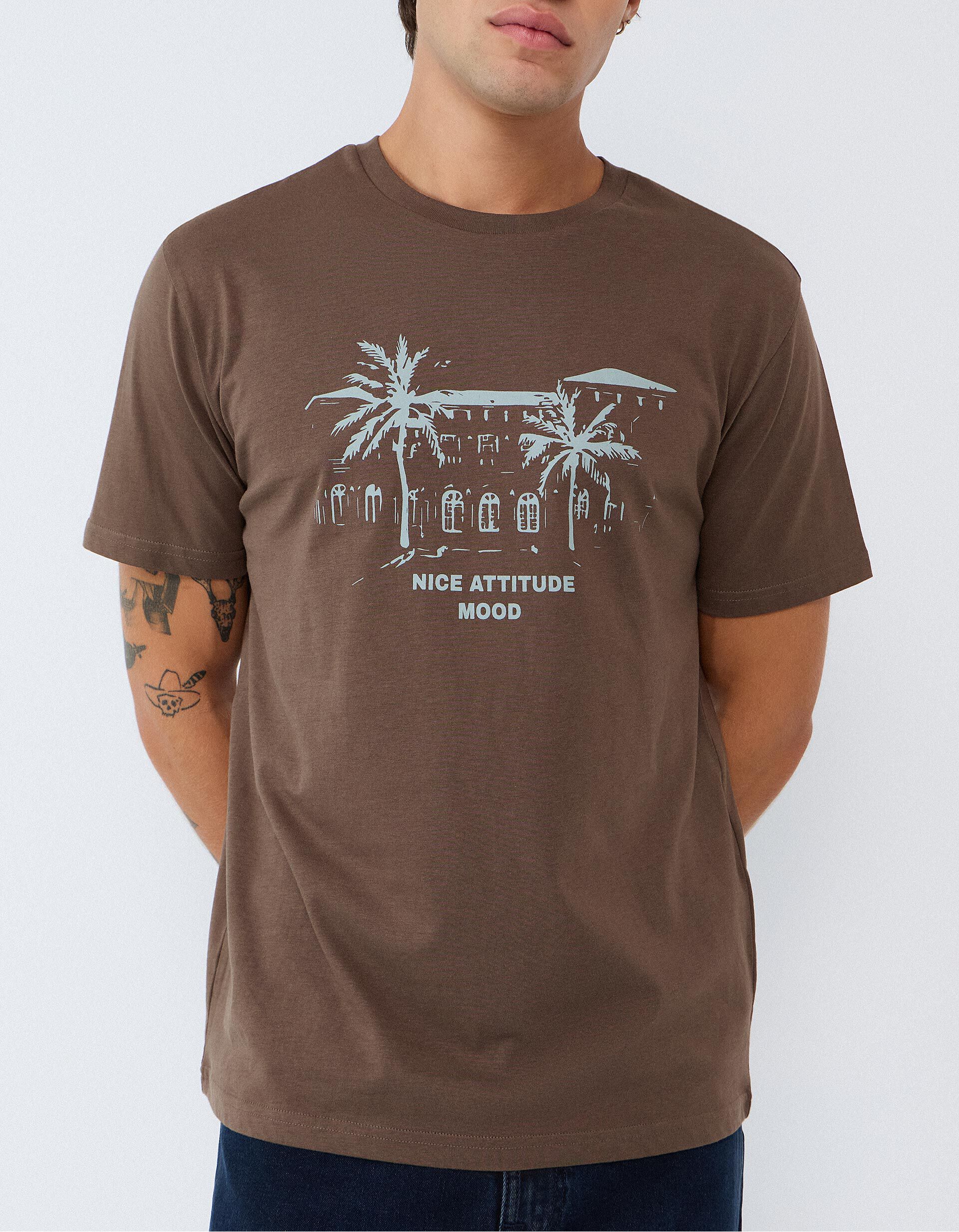 Comprar Online T-shirt Jersey Estampada, Homem, Castanho