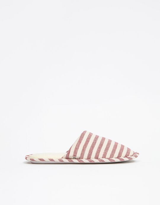 Striped Bedroom Slippers for Women, Red