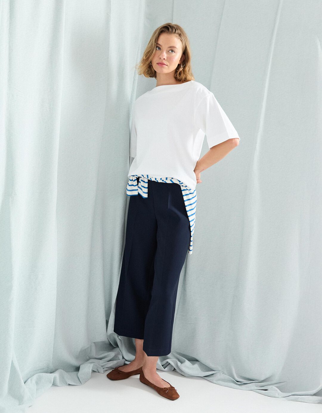 T-shirt com Decote em Barco, Mulher, Branco