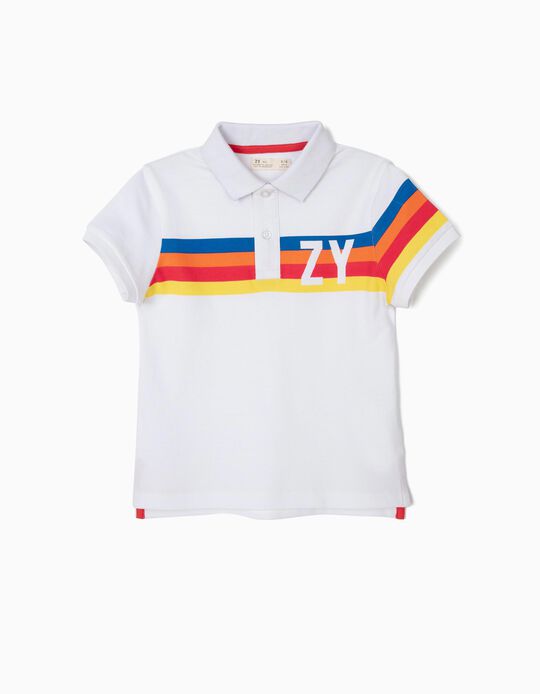 Polo para Menino 'ZY' Riscas, Branco