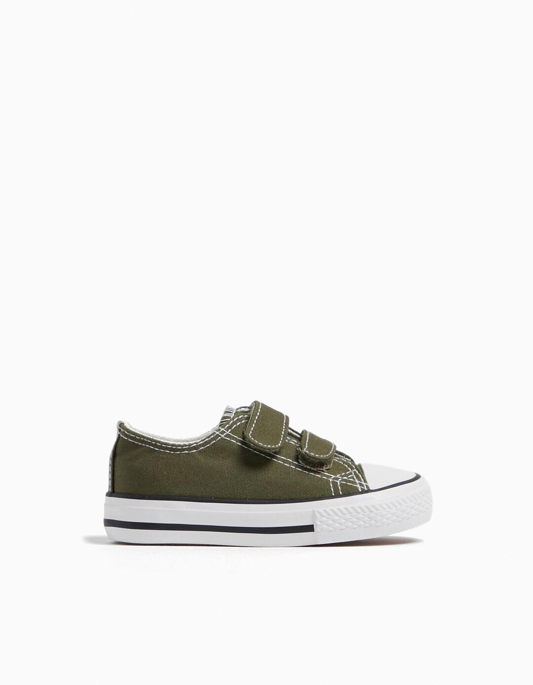 Canvas Sneakers with Self-Adhesive Straps, Baby Boy, Dark Green