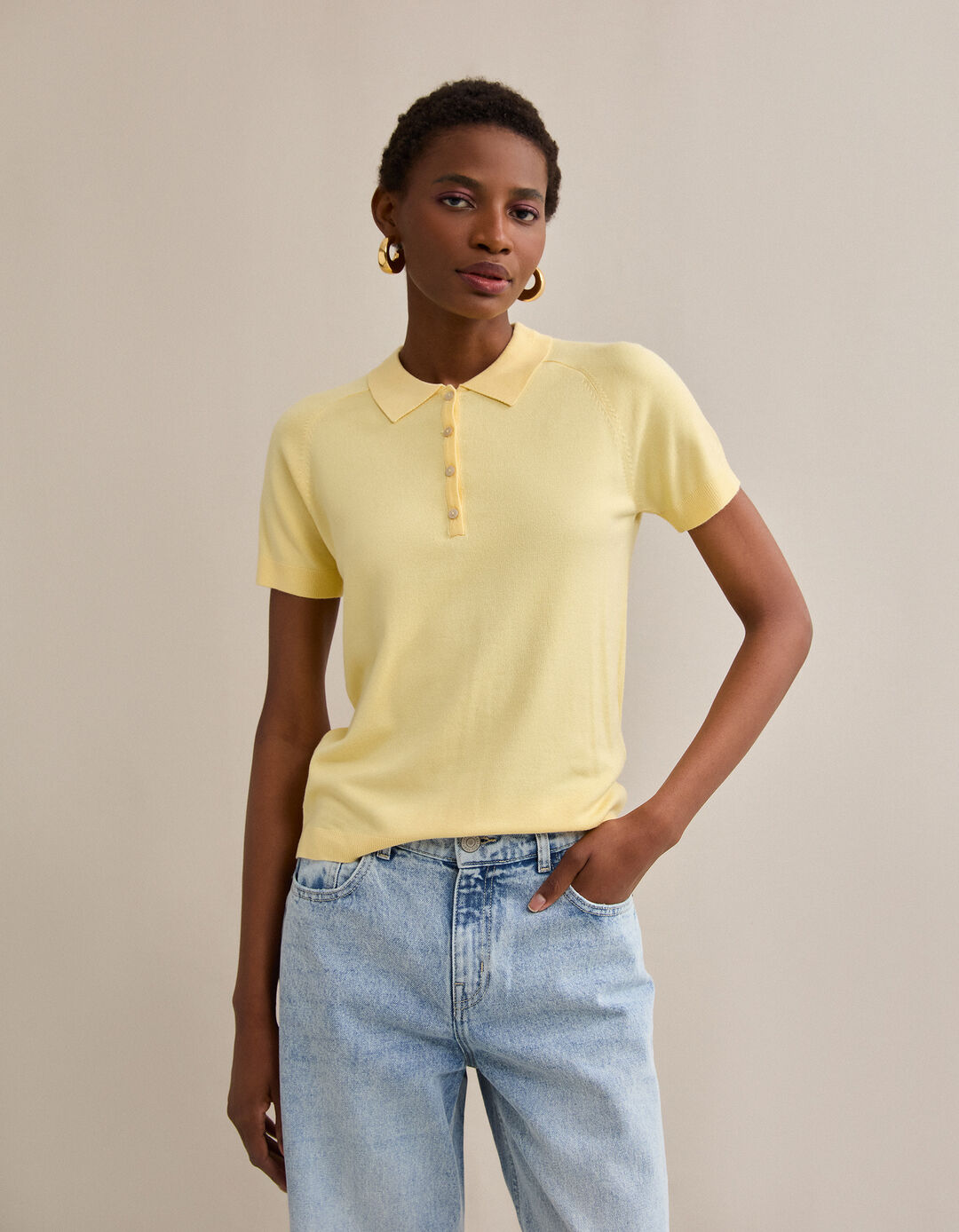 Polo de Malha, Mulher, Amarelo Claro