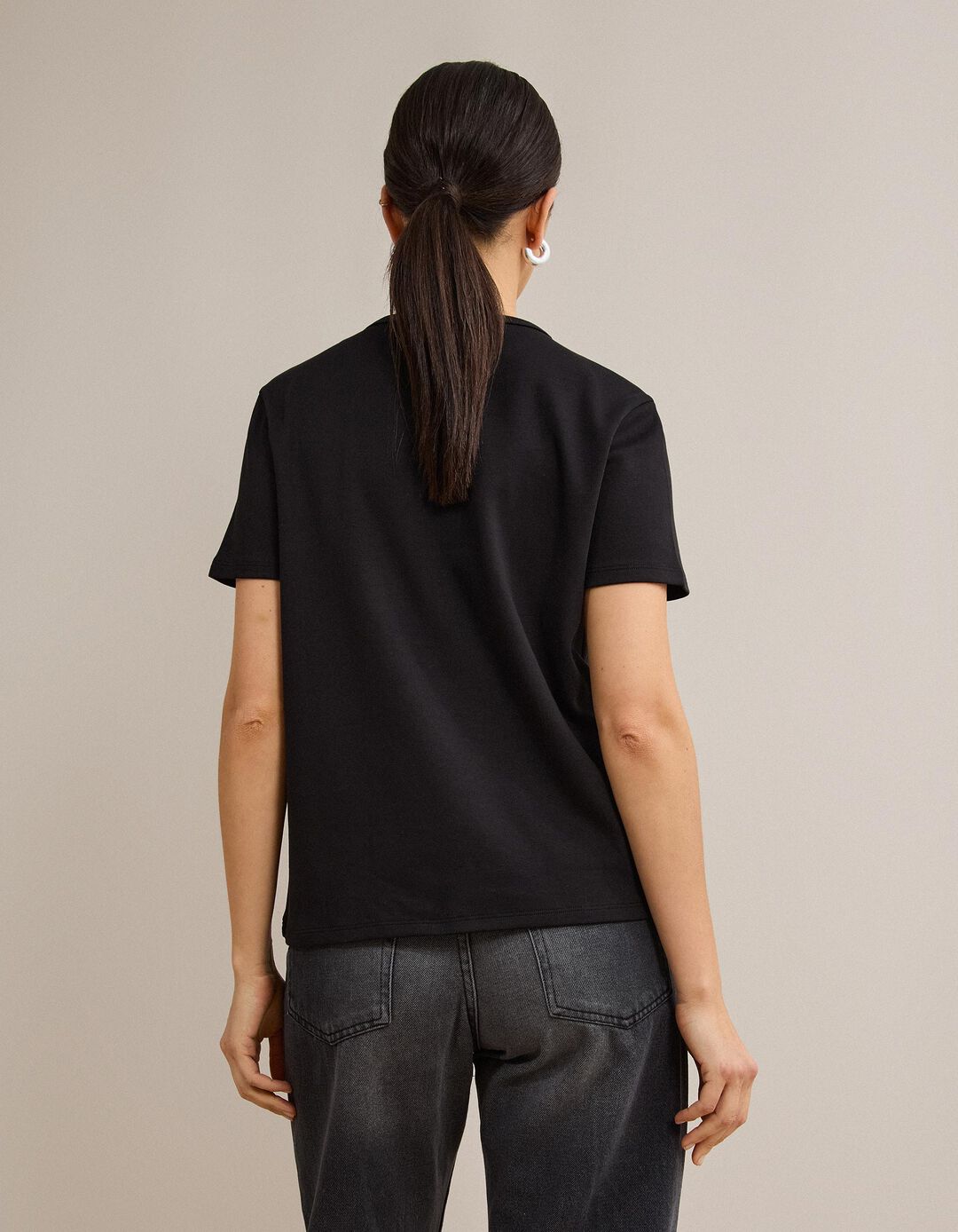 T-shirt Interlock Manga Curta, Mulher, Preto