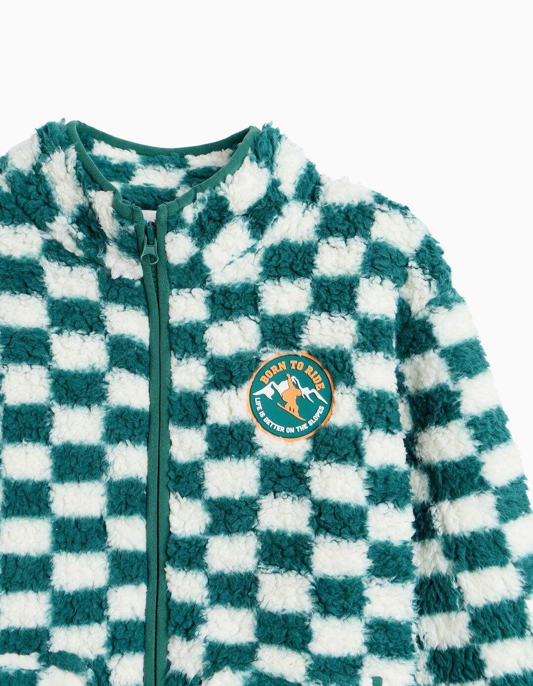Casaco Sherpa Xadrez, Menino, Verde