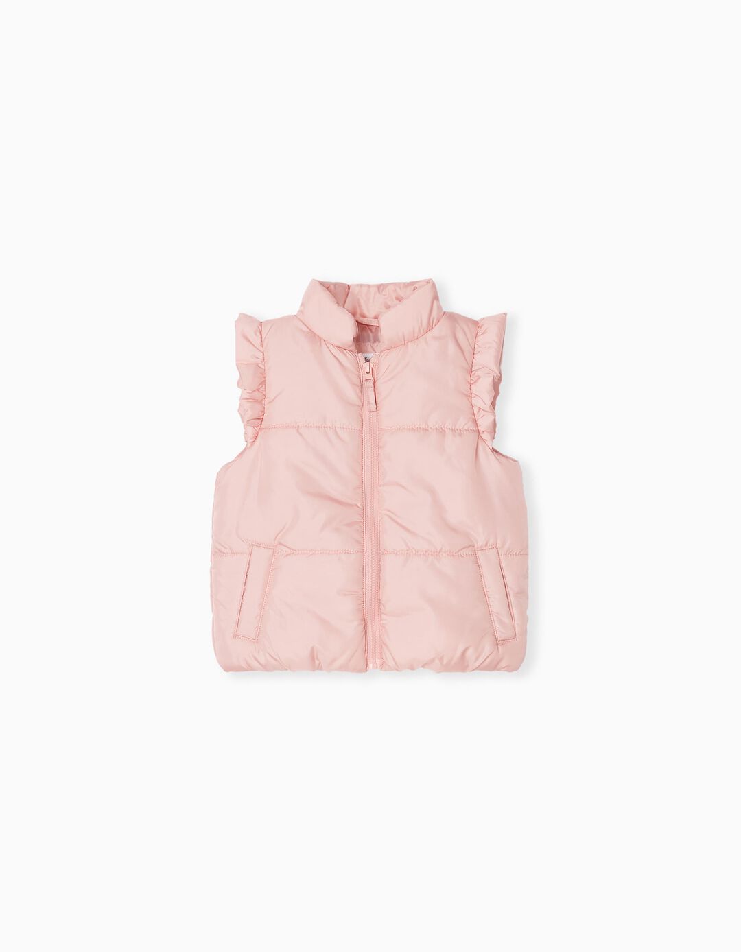 Frill Padded Vest, Baby Girls, Light Pink