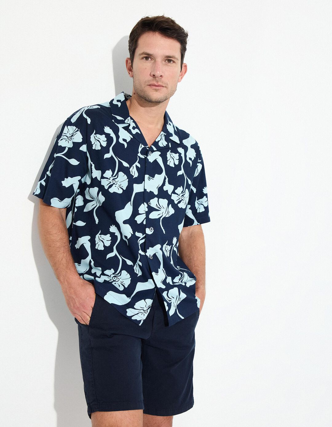 Camisa de Manga Curta, Homem, Azul Escuro 