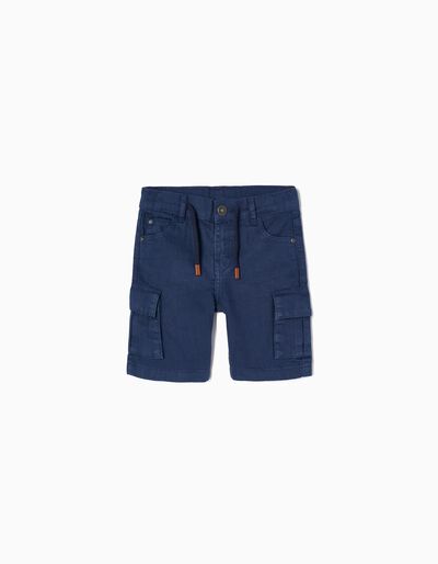 Twill Shorts with Cargo Pockets for Boys 'Midi', Dark Blue