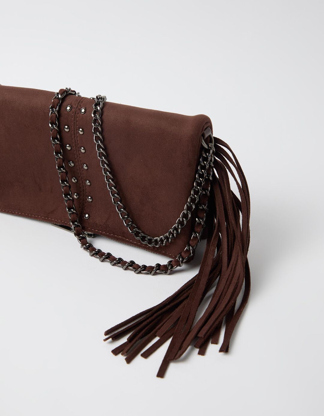 Mala Tiracolo Com Franjas E Tachas, Mulher, Castanho