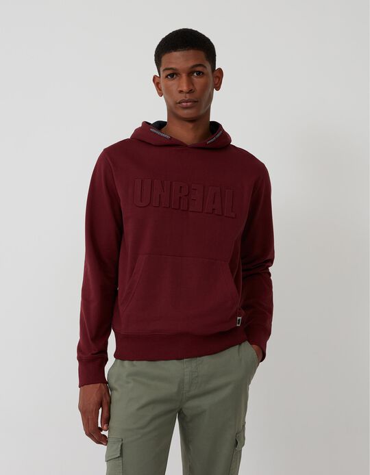 Sweatshirt com Capuz, Homem, Vermelho Escuro