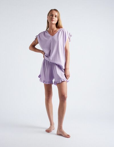 Frill Pyjamas Shorts, Women, Lilac