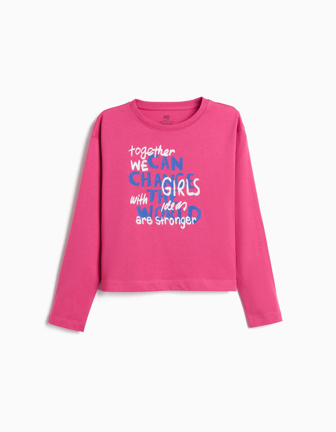 T-shirt Estampada Manga Comprida, Menina, Rosa Escuro