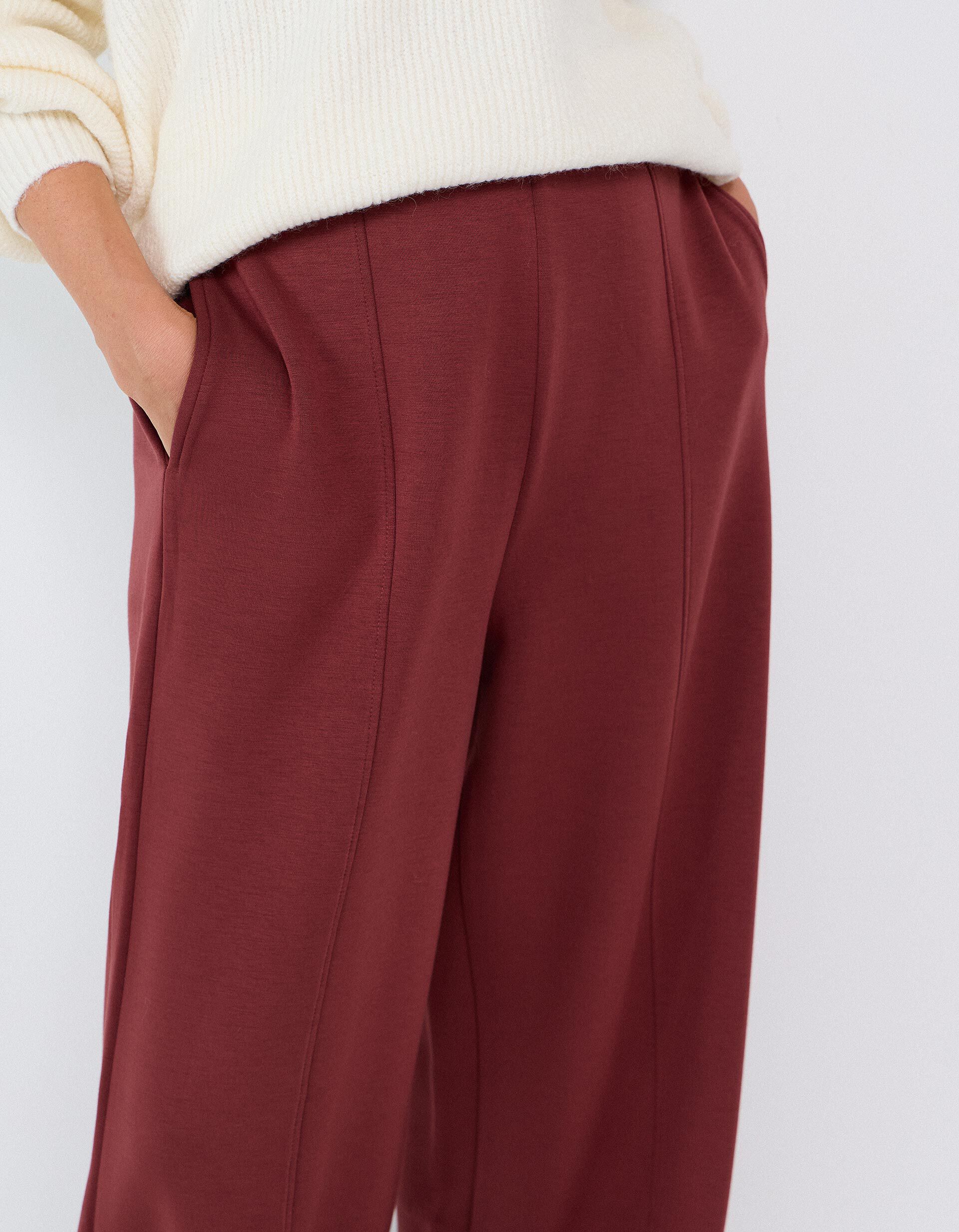 Comprar Online Cal&ccedil;as De Malha Interlock Wide Leg, Mulher, Vermelho Escuro