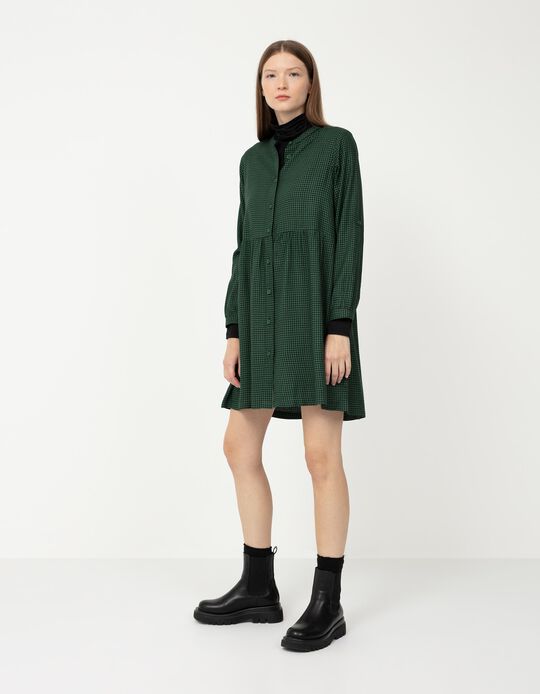 Chequered Dress, Women, Green/ Black