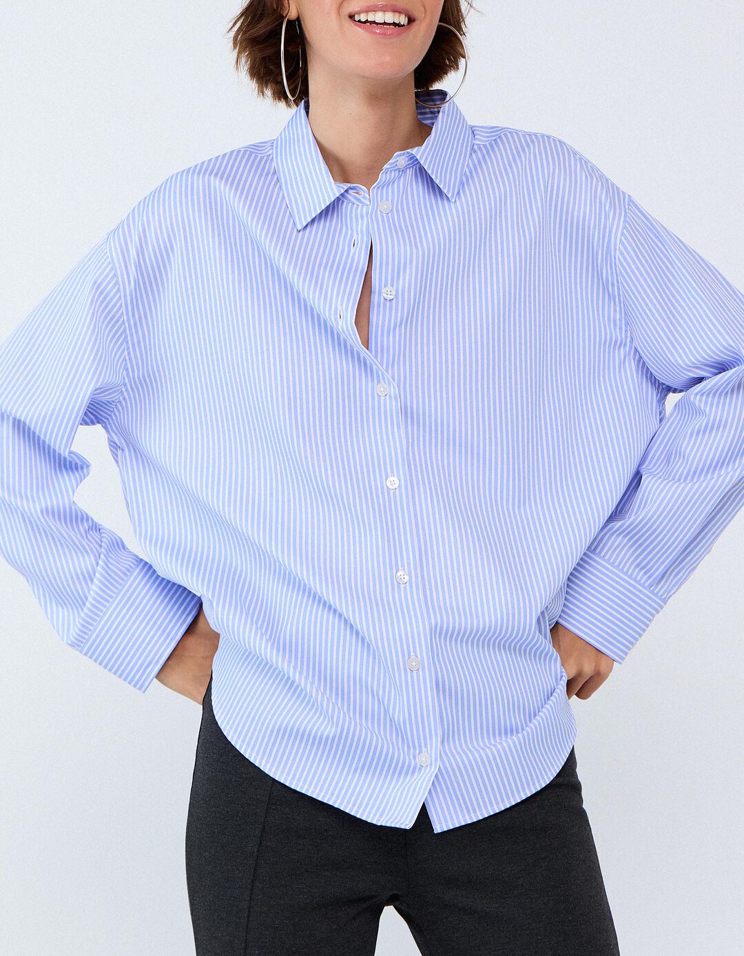 Camisa &Agrave;s Riscas, Mulher, Azul Claro