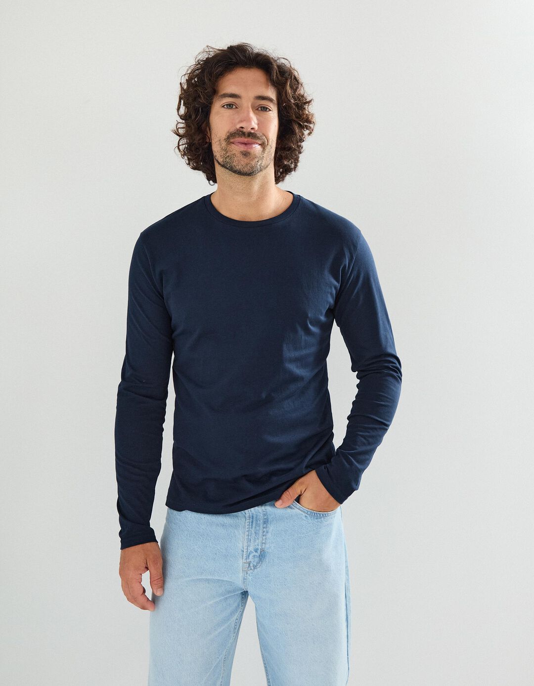 T-shirt Manga Comprida, Homem, Azul Escuro