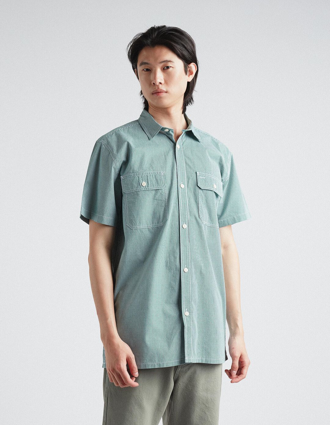 Vichy Short Sleeve Shirt, Men, Green