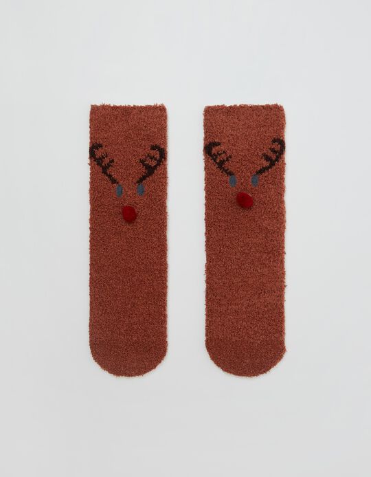 Christmas Socks, Women, Brown