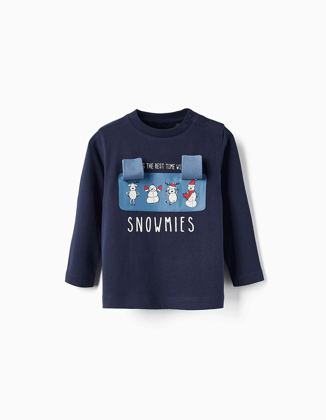 Long Sleeve Cotton T-Shirt for Baby Boys 'Snowmies', Blue