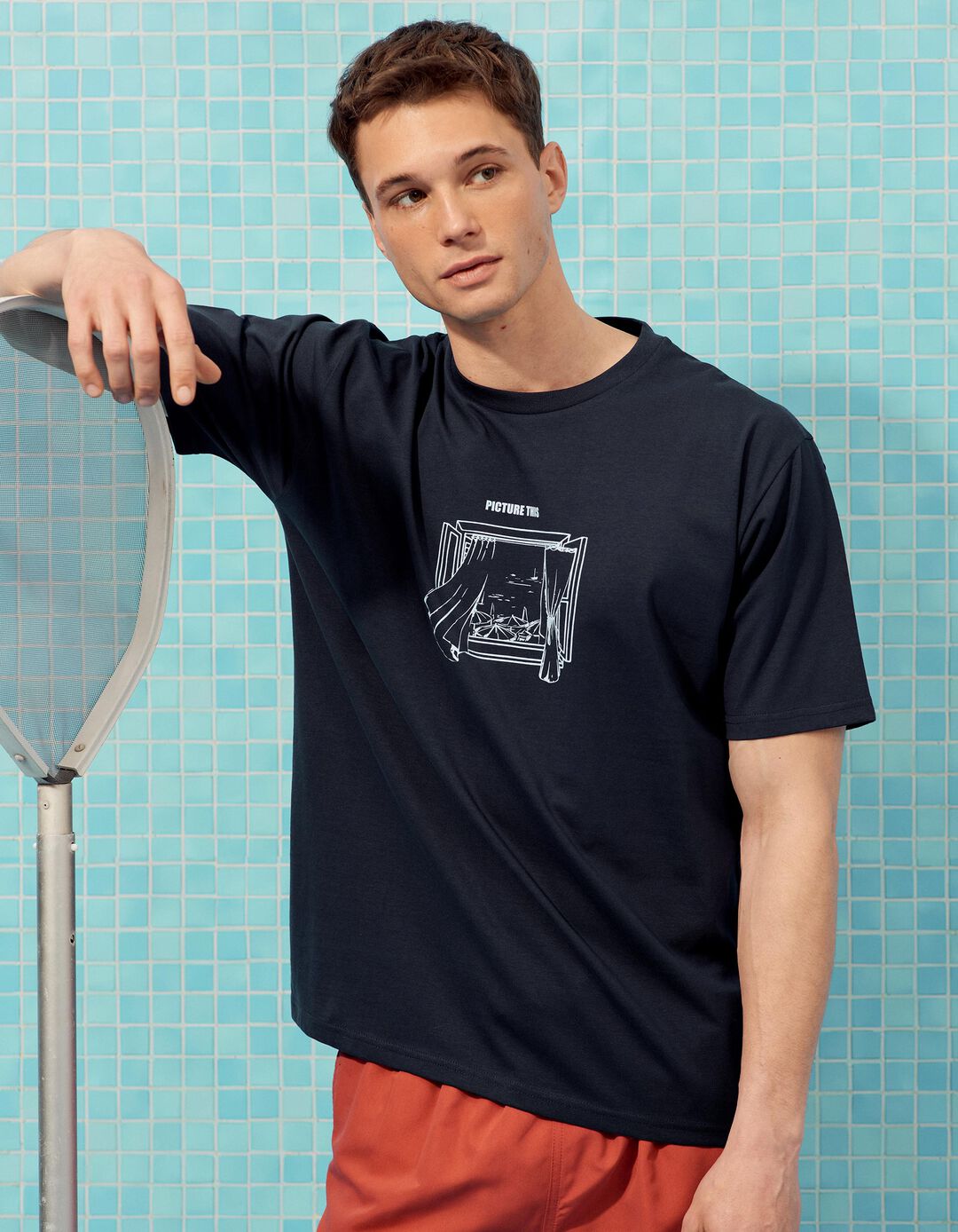 T-shirt Estampada, Homem, Azul Escuro