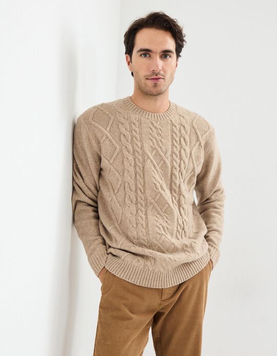 Comprar Online Camisola de Malha, Homem, Bege Escuro