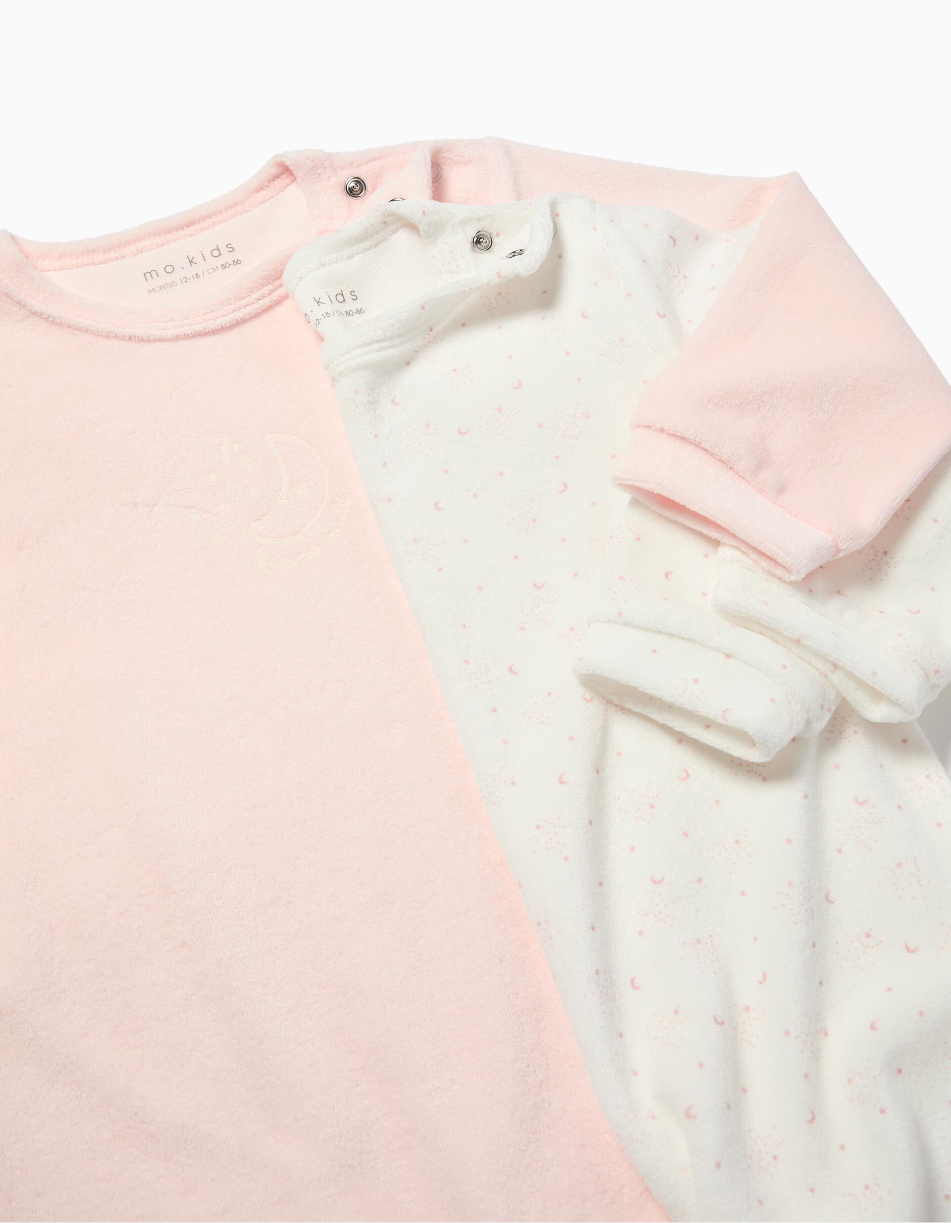 Comprar Online Pack 2 Babygrows Veludo, Rec&eacute;m-Nascido, Rosa Claro