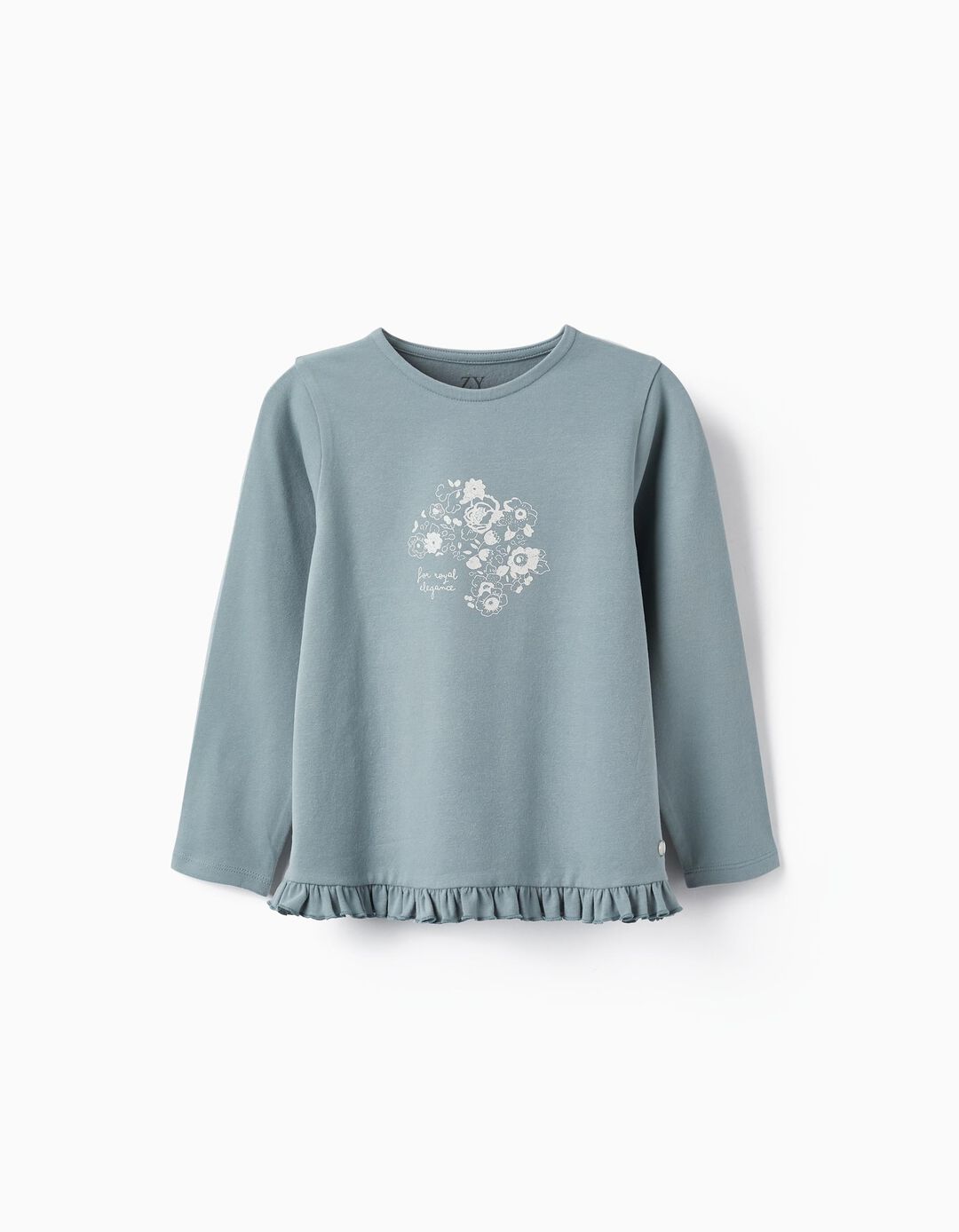 Long Sleeve Cotton T-shirt for Girls 'Royal', Bluish Grey