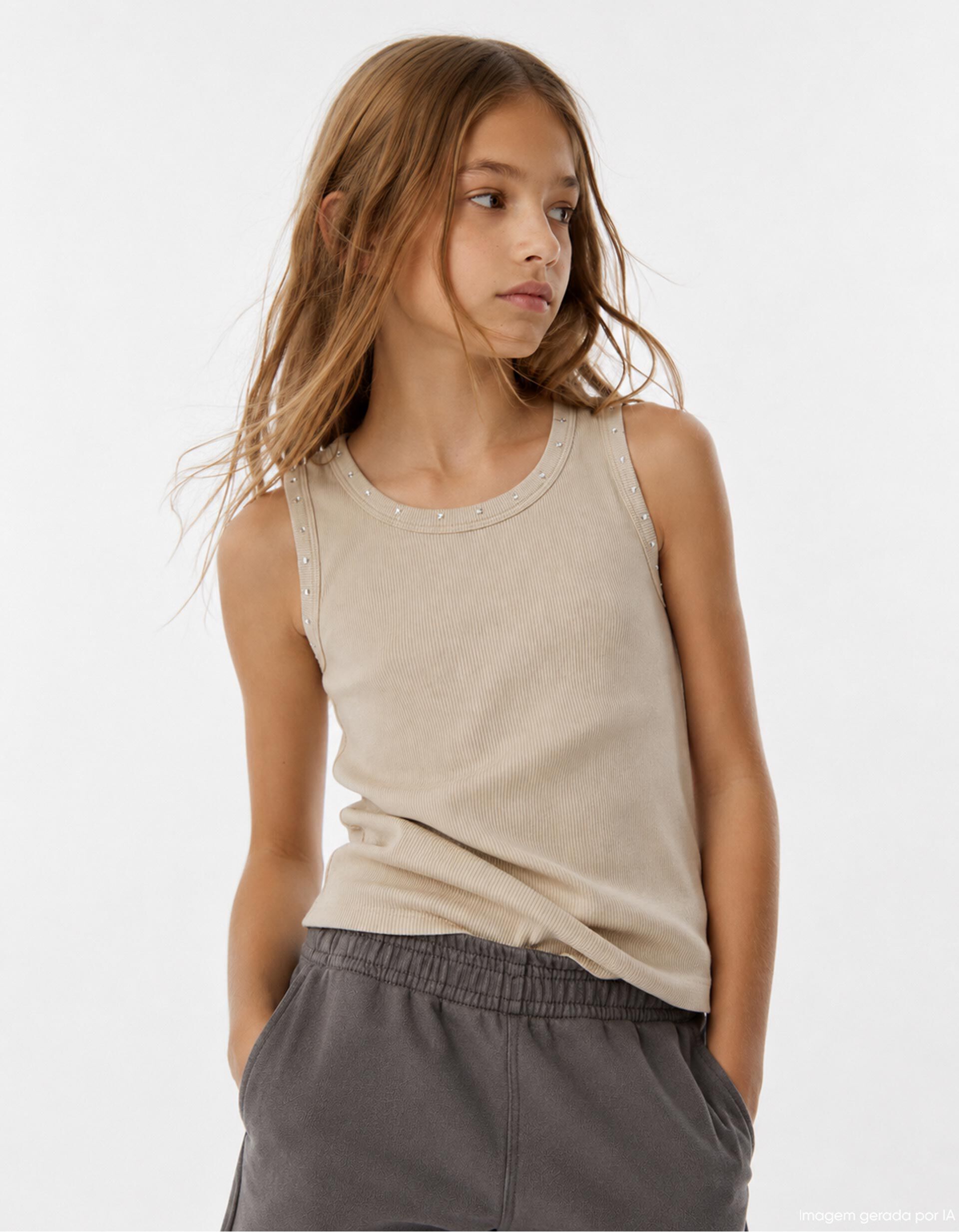 Comprar Online Top de Malha Canelada, Menina, Bege