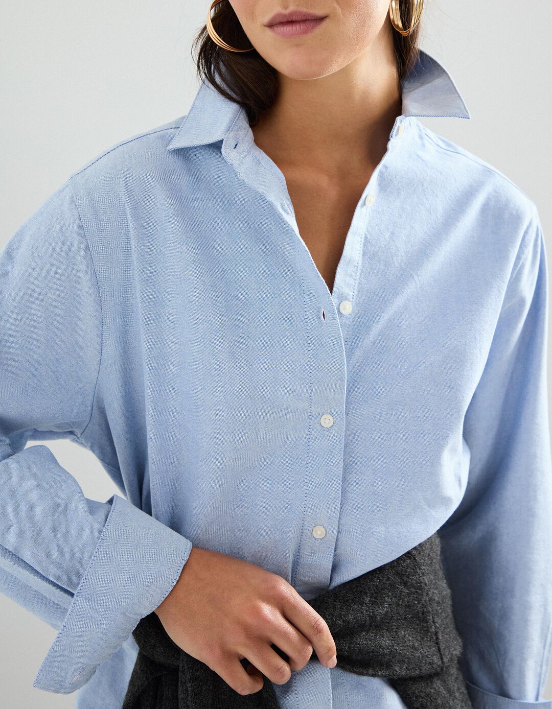 Camisa de Manga Comprida Oxford, Mulher, Azul