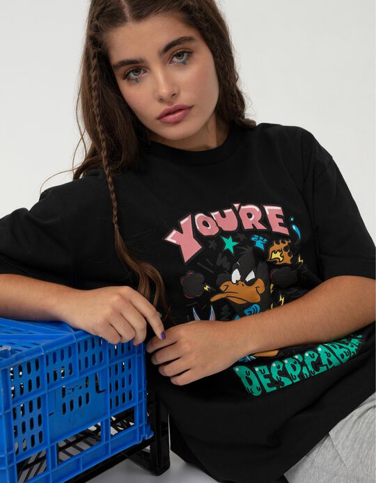 T-shirt Oversize dos Looney Tunes, Mulher, Preto