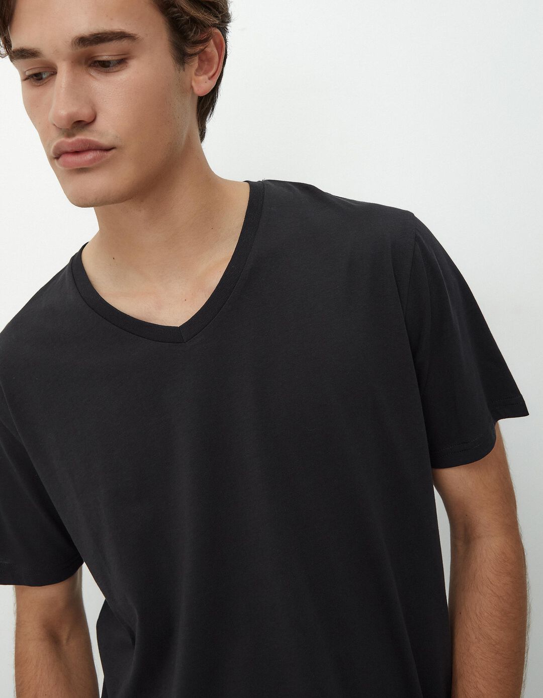 T-shirt Decote em V, Homem, Preto