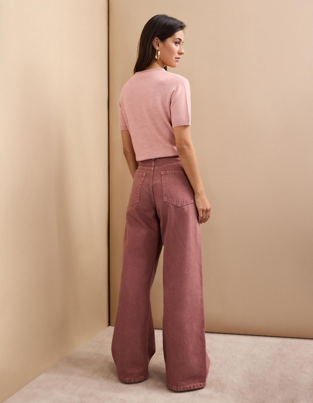 Calças de Ganga 'Straight Fit', Mulher, Rosa