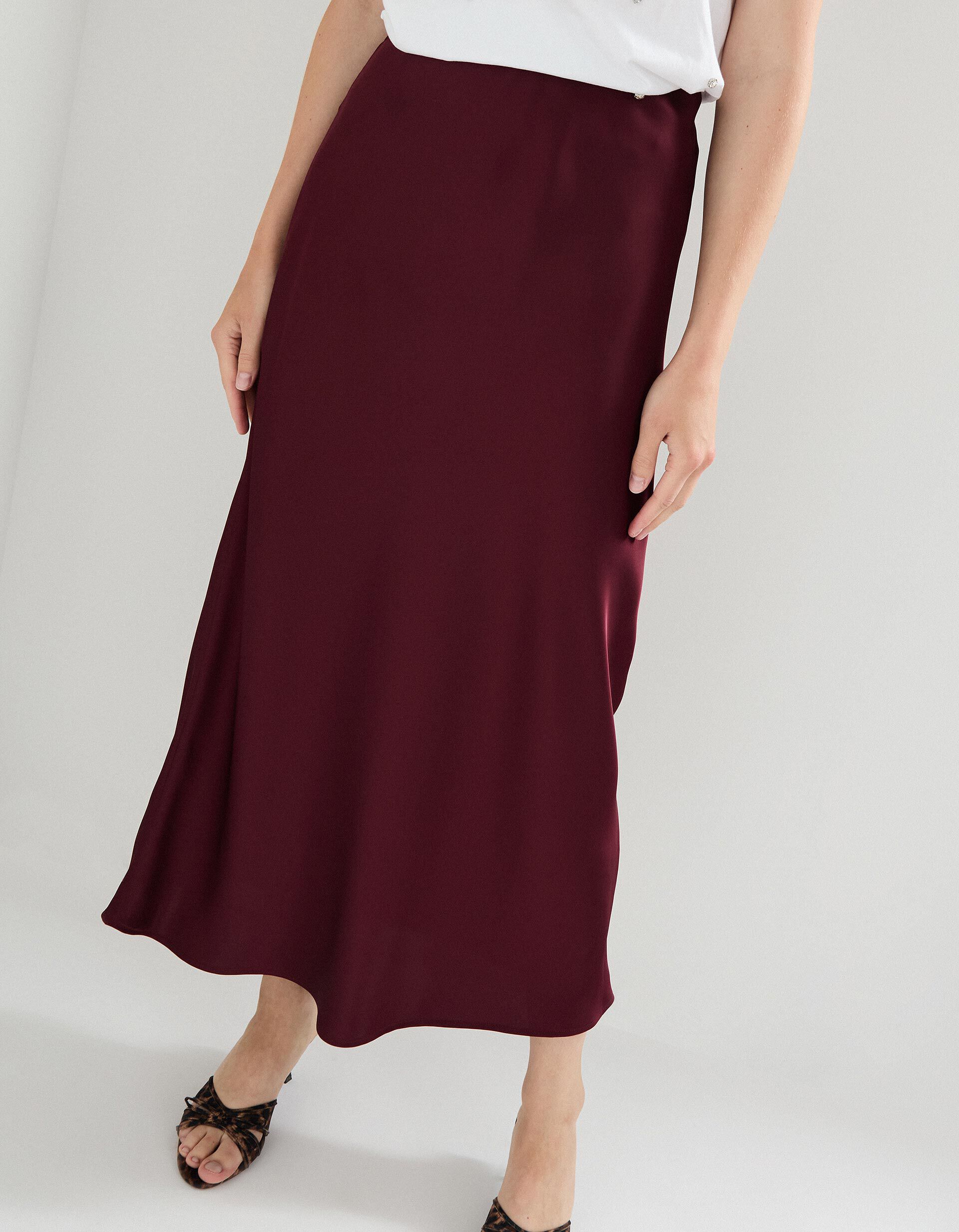 Comprar Online Saia Comprida de Cetim, Mulher, Vermelho Escuro