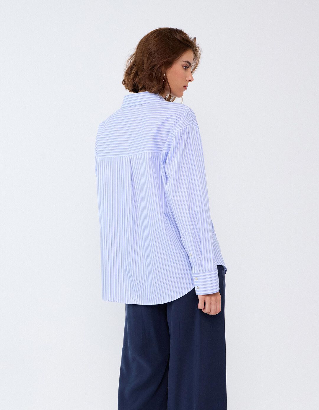 Camisa &Agrave;s Riscas, Mulher, Azul Claro