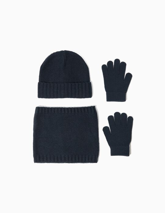 Comprar Online Conjunto Gorro, Gola e Luvas, Menino, Azul Escuro