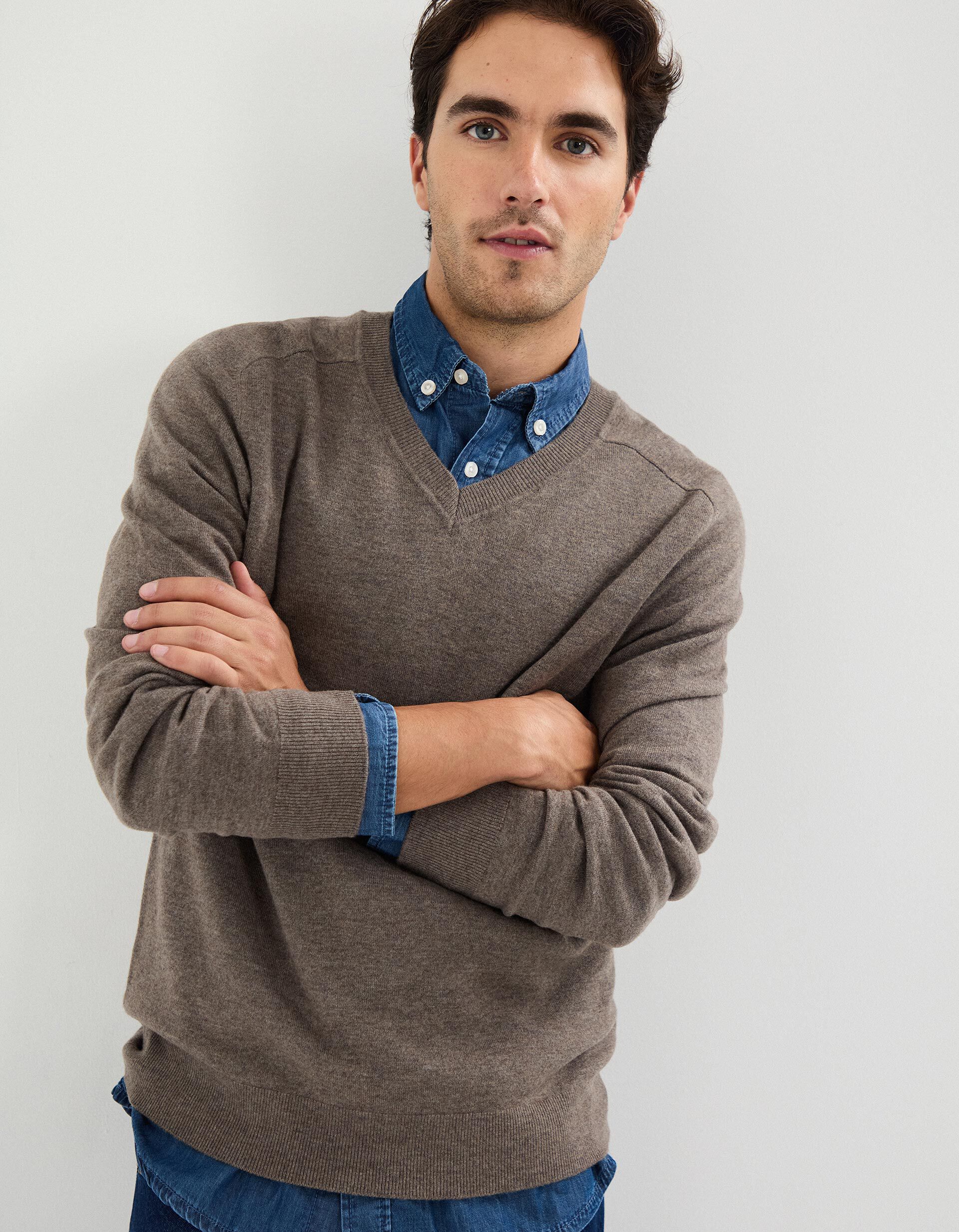 Comprar Online Camisola com Caxemira, Homem, Bege Escuro