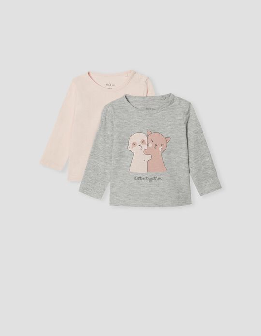 2 Long Sleeve Tops, Newborn Babies, Pink/ Grey