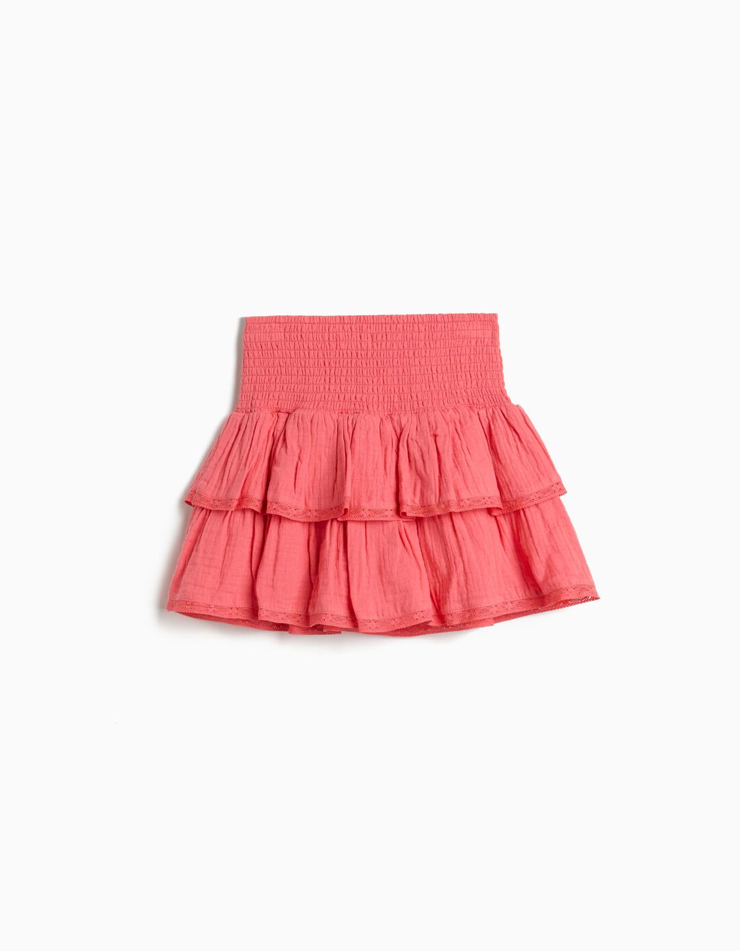 Saia com Folhos, Menina, Rosa Escuro