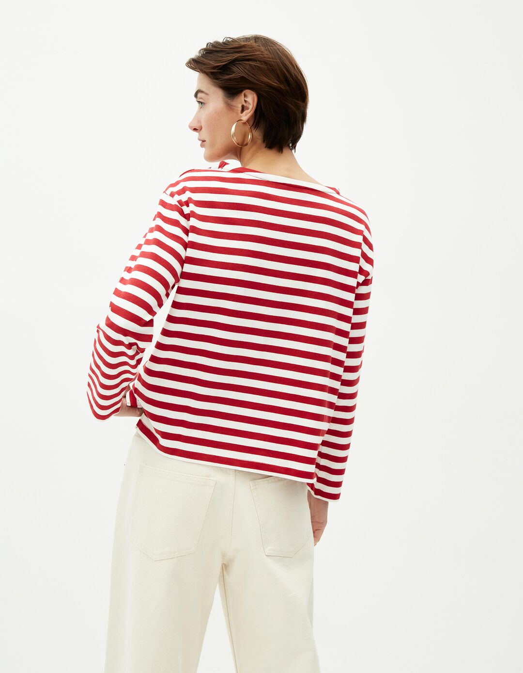 Camisola Riscas, Mulher, Vermelho Escuro