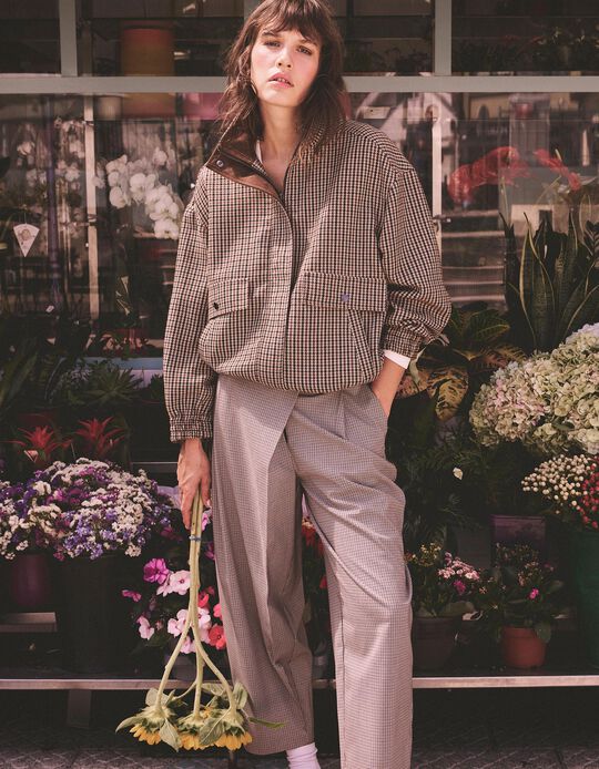 Comprar Online Casaco Bomber Aos Quadrados, Mulher, Bege