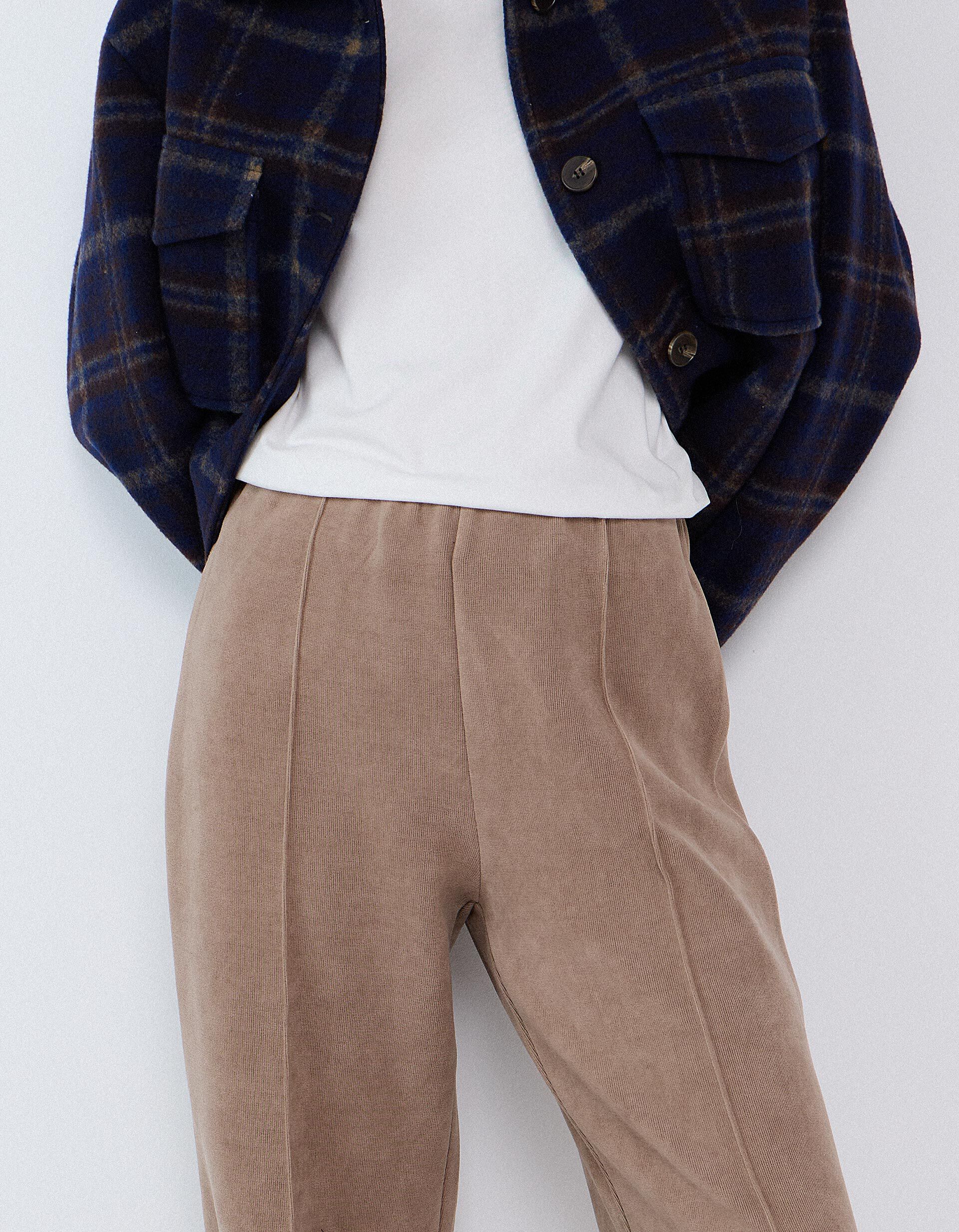 Comprar Online Cal&ccedil;as De Malha Interlock Wide Leg, Mulher, Bege Escuro