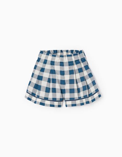 Cotton Vichy Shorts for Girls, 'B&S', White/Blue