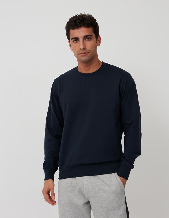 Sweatshirt Básica, Homem, Azul Escuro