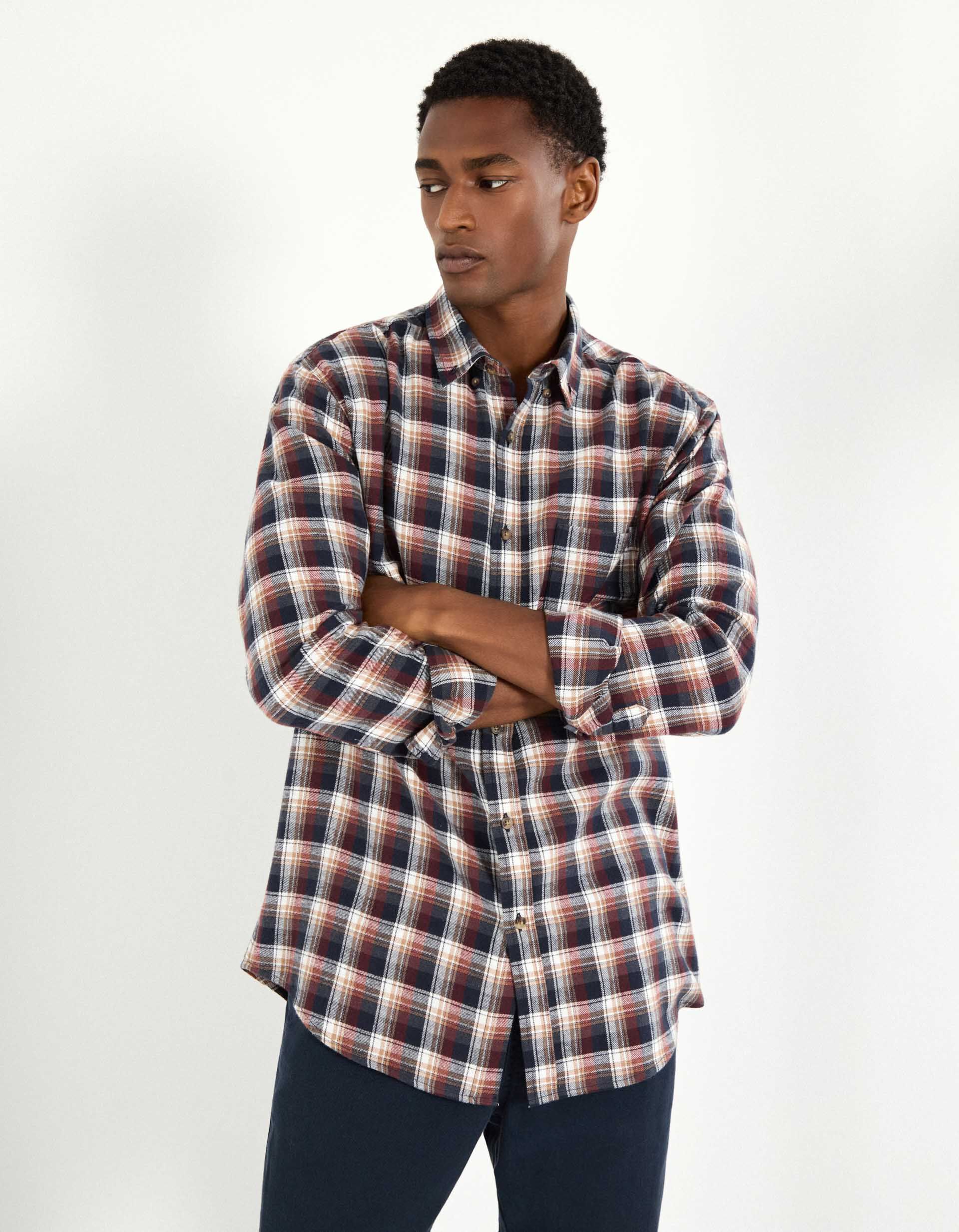 Comprar Online Camisa Flanela de Xadrez, Homem, Bege Escuro