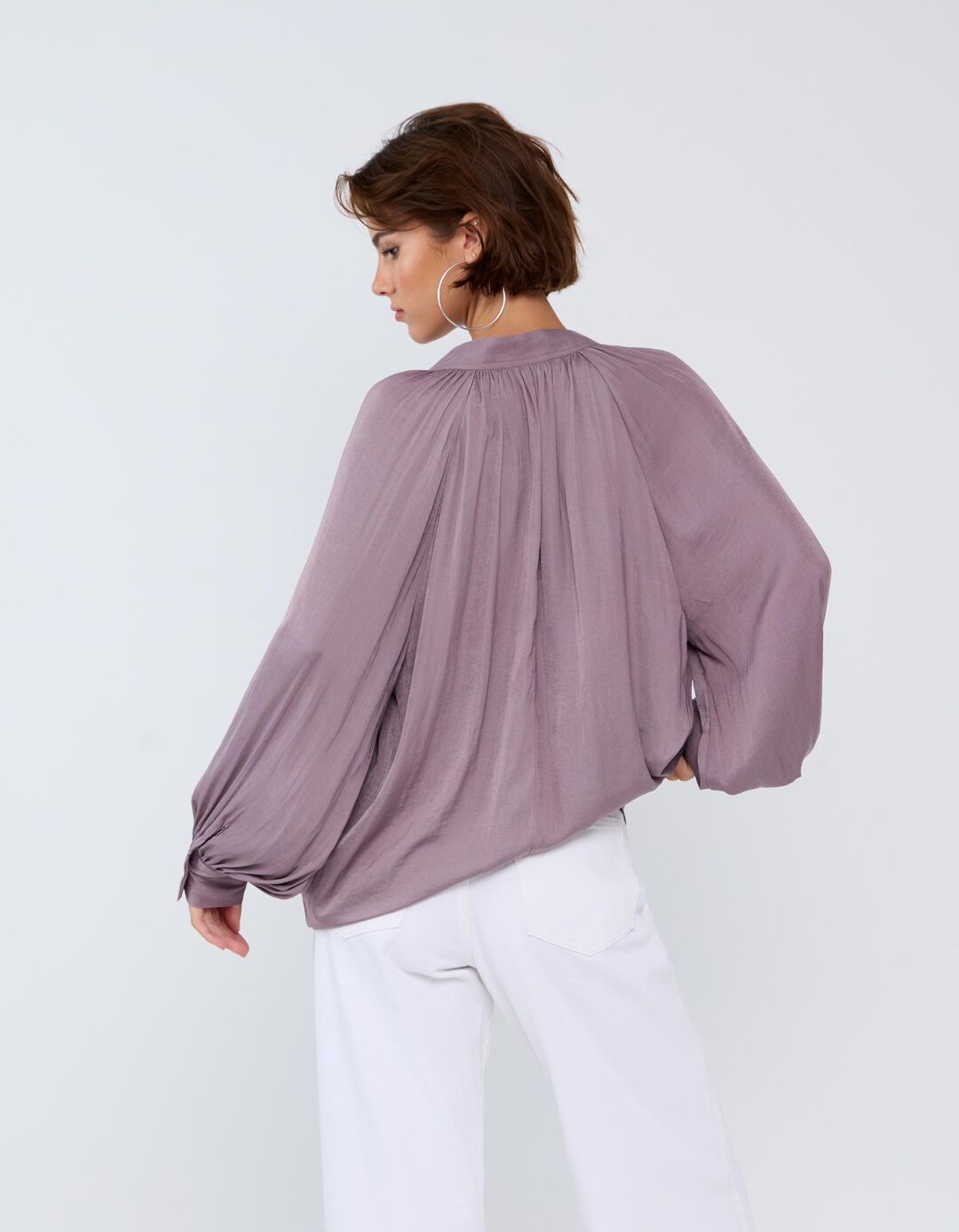 Blusa Com Mangas Bal&atilde;o, Mulher, Roxo Claro