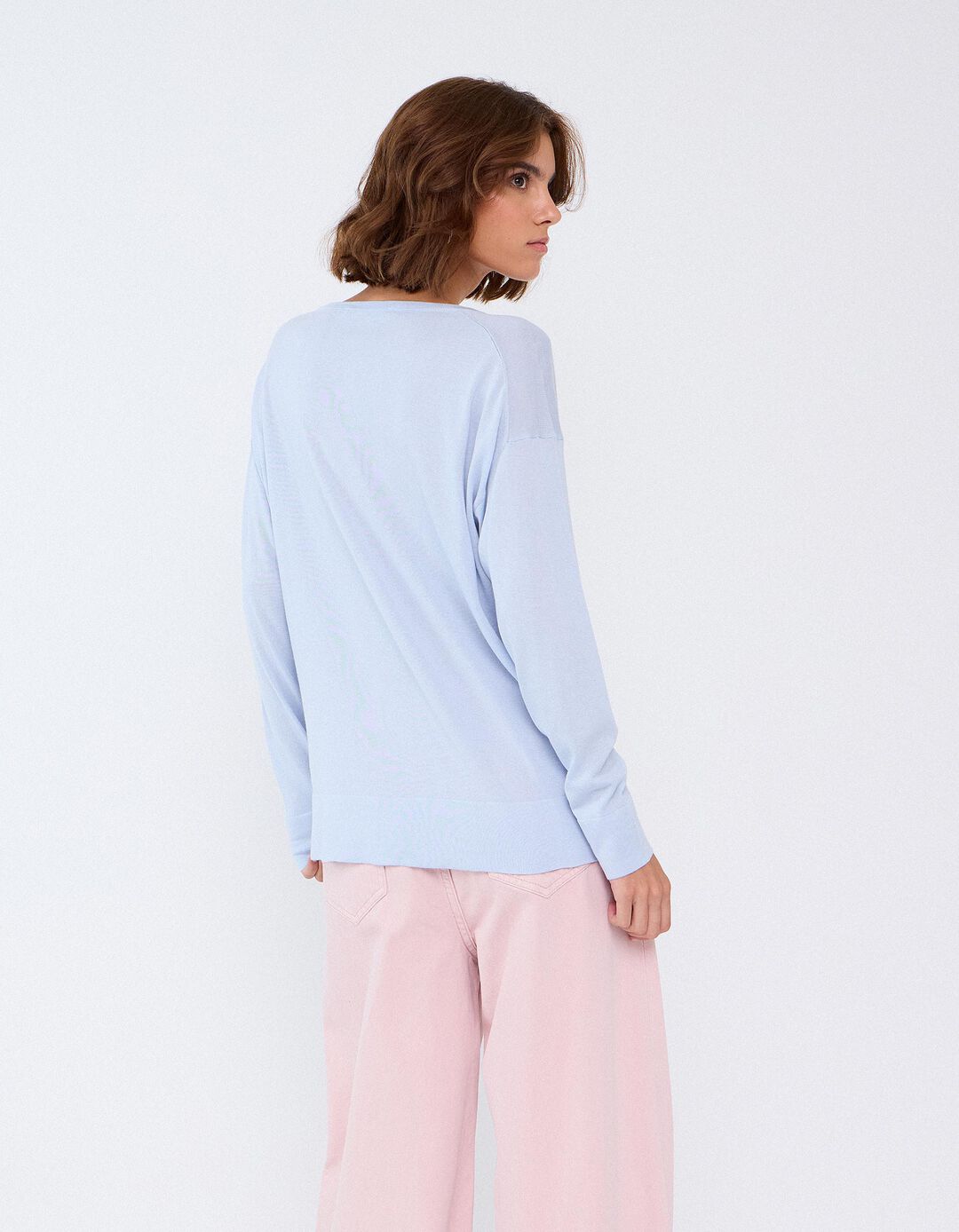 Camisola Decote Henley, Mulher, Azul