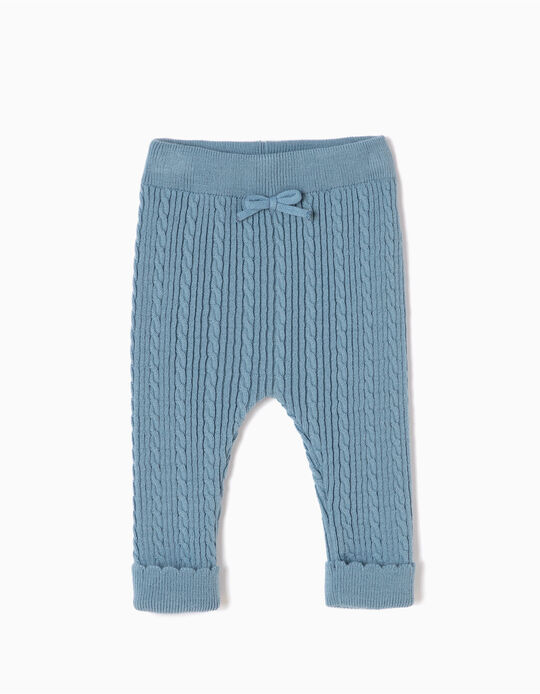 Blue Knitted Trousers with Small Bow