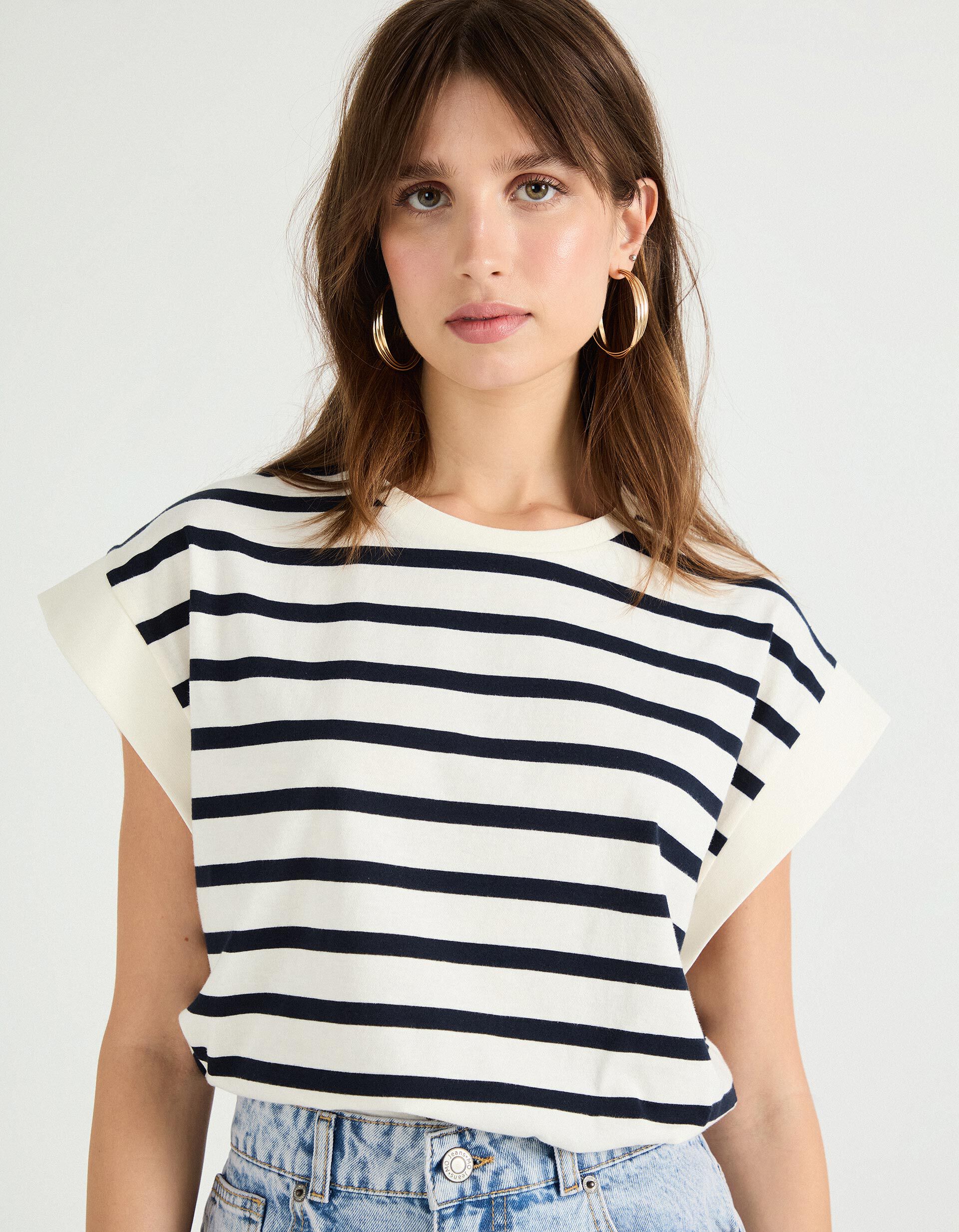 Comprar Online T-shirt com Riscas, Mulher, Azul Escuro